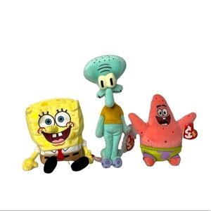 Lot of Ty Beanie Babies SpongeBob SquarePants, Patrick Star, Squidward Tentacles